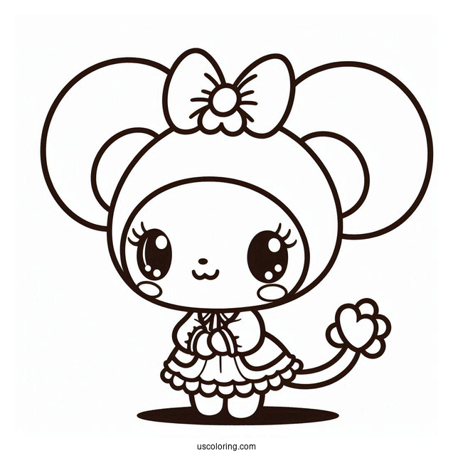 My Melody Coloring Page With Mouse Puppet