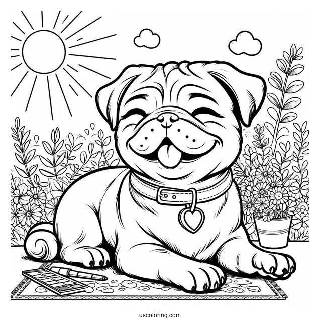 Happy Pug Resting In The Sun To Color