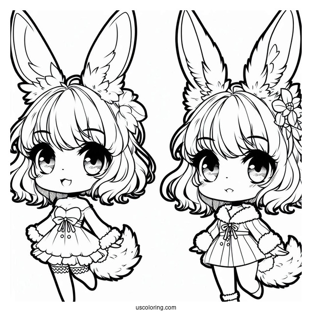Chibi Girl With Furry Rabbit Ears Coloring Page