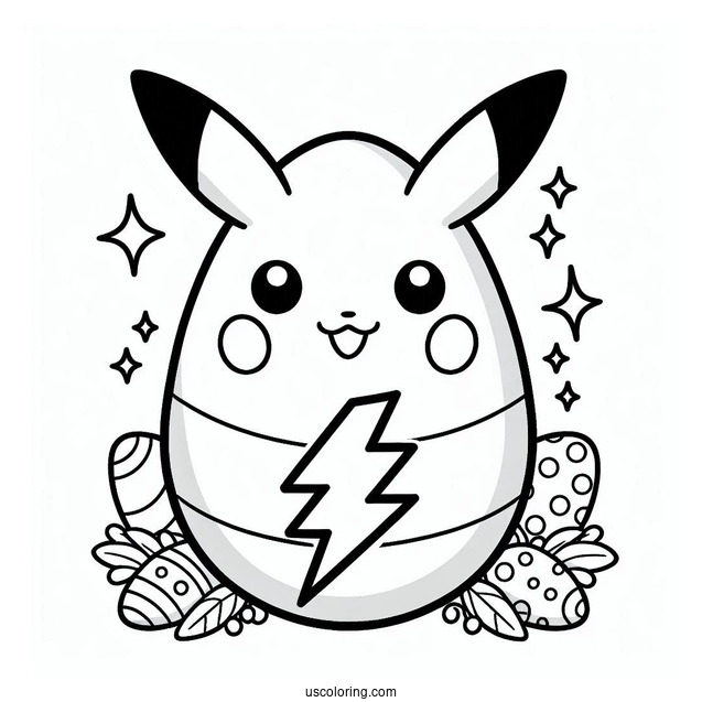 Pikachu Easter Egg Coloring Page Design with Thunderbolt Pattern