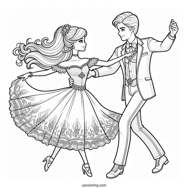 Barbie And Ken Dancing Coloring Sheet