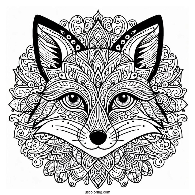 Intricate Fox Coloring Page Mandala Face