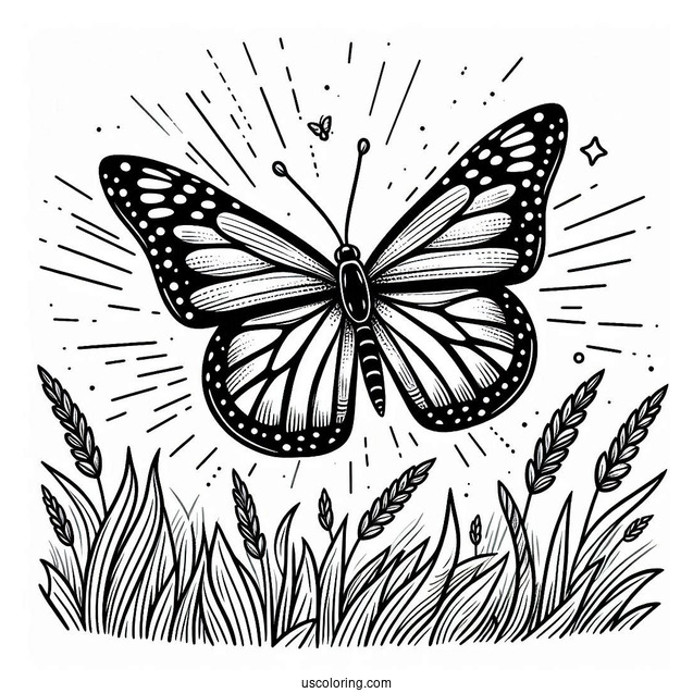 Monarch Butterfly Hovering On Grass