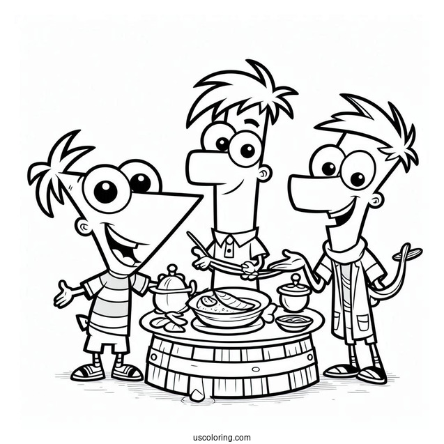 Happy Phineas And Ferb Coloring Page For Kids