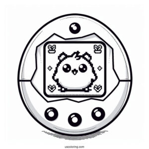 Realistic Tamagotchi Coloring Page Console With Pixelized Pets On The Screen