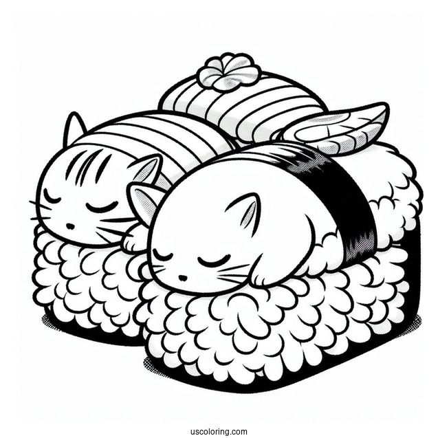 Three Sleeping Nigiri Sushi Coloring Pages