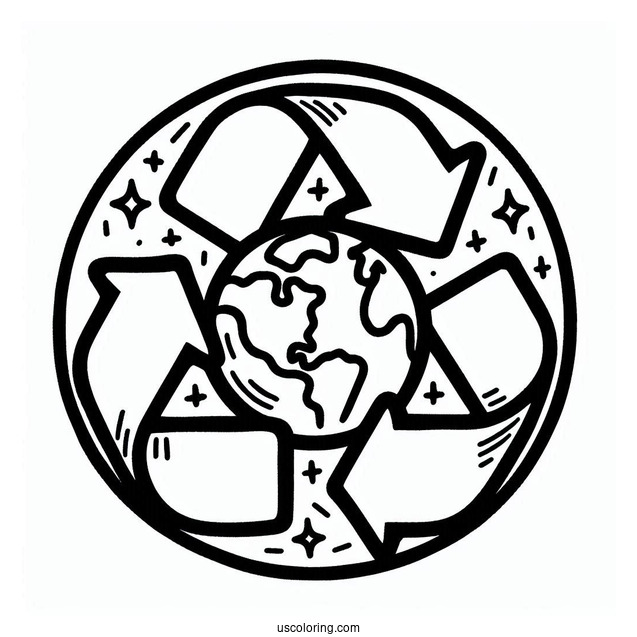Earth Inside The Recycle Symbol Coloring Sheet
