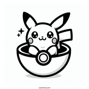 Kawaii Pikachu Inside Pokéball Coloring Page
