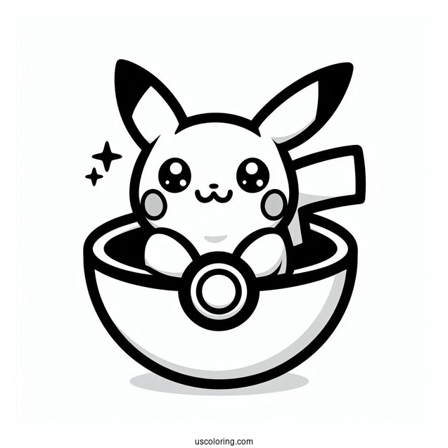 Kawaii Pikachu Inside Pokéball Coloring Page