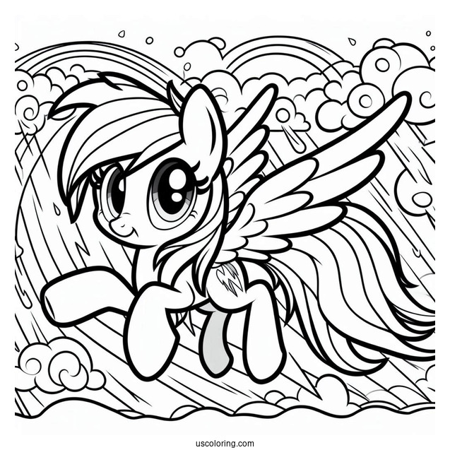 Rainbow Dash Coloring Page In A Thunderstorm For Kids