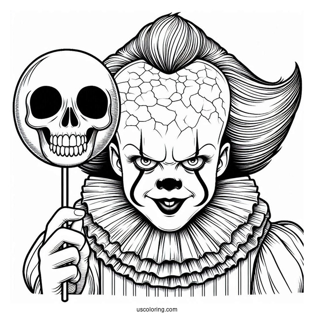 Pennywise Holding A Skull Lollipop Coloring Page