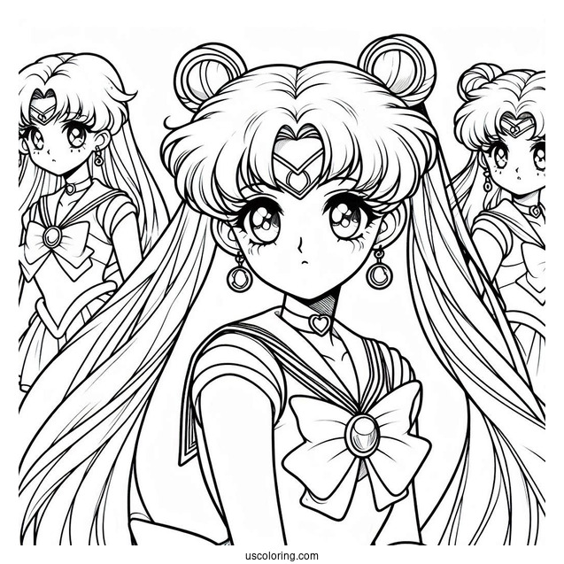 Coloring Page Of Sailor Moon With Sailor Guardians