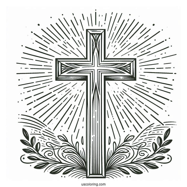 Glorious Cross Coloring Page With Rays Of Light For Kids