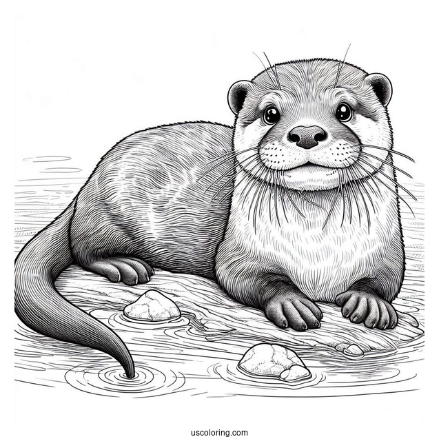 Realistic Otter Coloring Page Floating On River