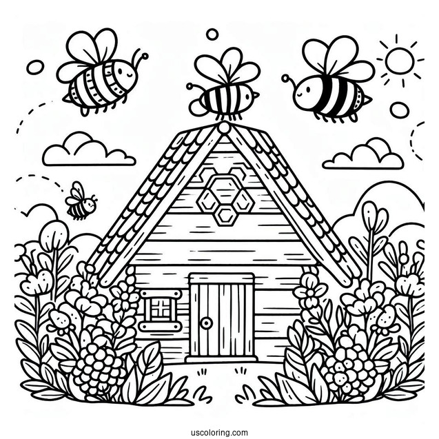 Simple Apiary Of Bee Coloring Page