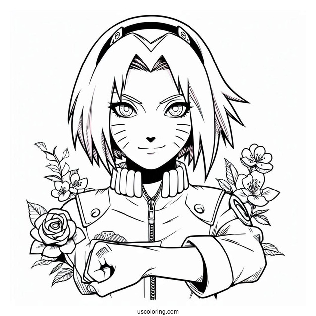 Naruto Coloring Page of Adult Sakura Haruno Using Strength