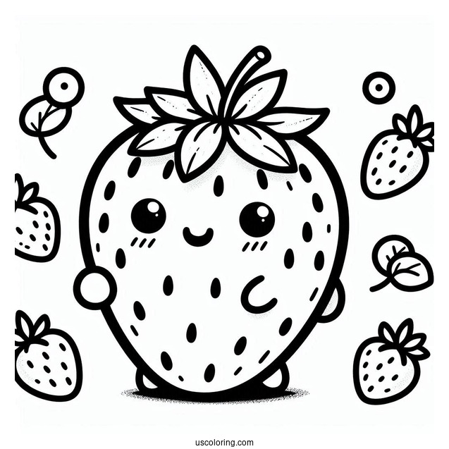 Smiling Cartoon Strawberry Coloring Page