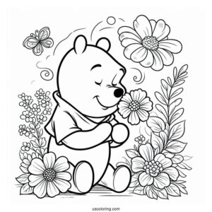 Winnie The Pooh Smelling Spring Coloring Page Flowers For Kids