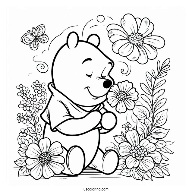 Winnie The Pooh Smelling Spring Coloring Page Flowers For Kids