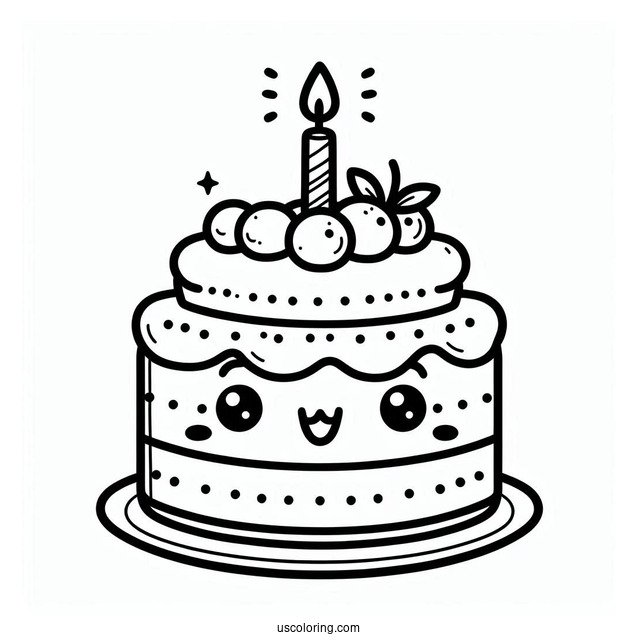Cartoon Birthday Cake Coloring In For Kids