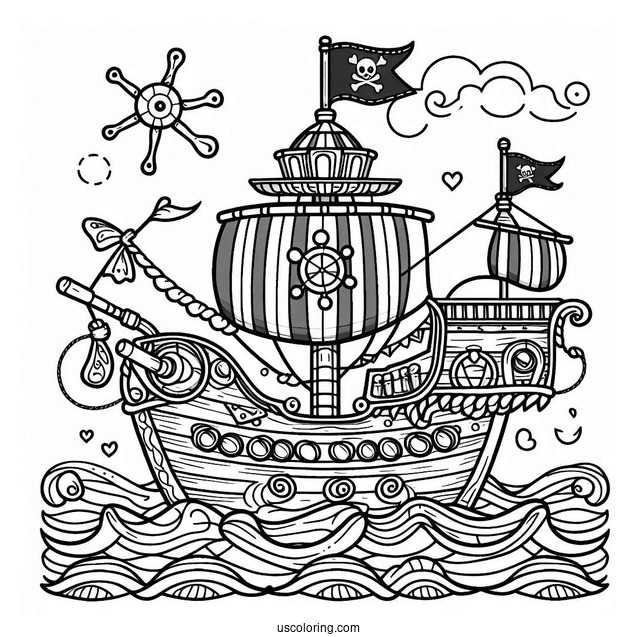 Super Cute Pirate Ship Coloring Page For Preschoolers
