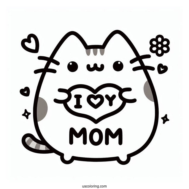 I Love My Mom Pusheen Coloring Page