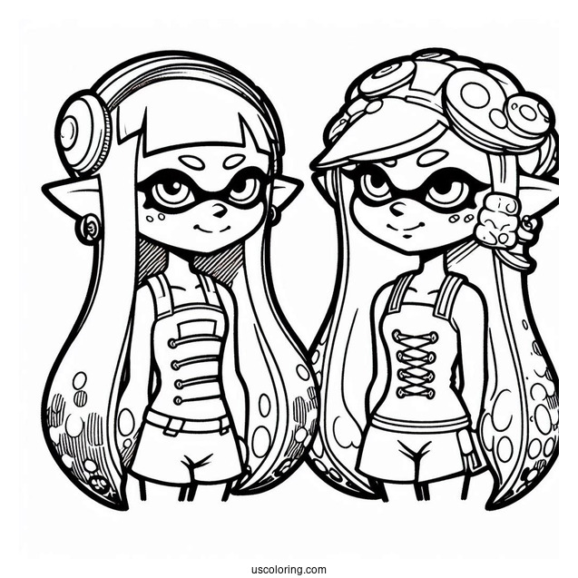 Splatoon Coloring Page Of Squid Sisters Callie And Marie