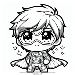 Chibi Superhero In Cool Outfit Coloring Sheet