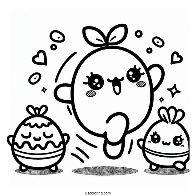 Tamagotchi Coloring Page Of Mametchi Skipping While Chamametchi And Happyhappytchi Watches From The Side