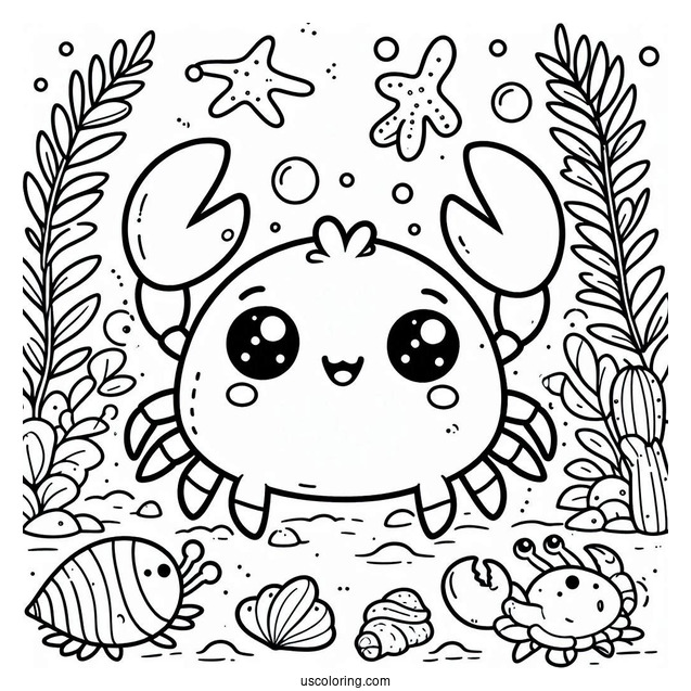 Kawaii Smiling Crab Coloring Page For Preschoolers