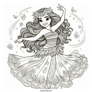 Princess Coloring Page Of Moana Dancing