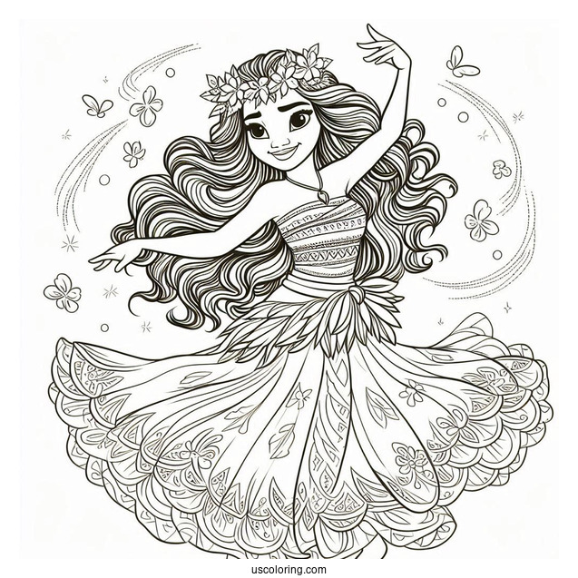 Princess Coloring Page Of Moana Dancing
