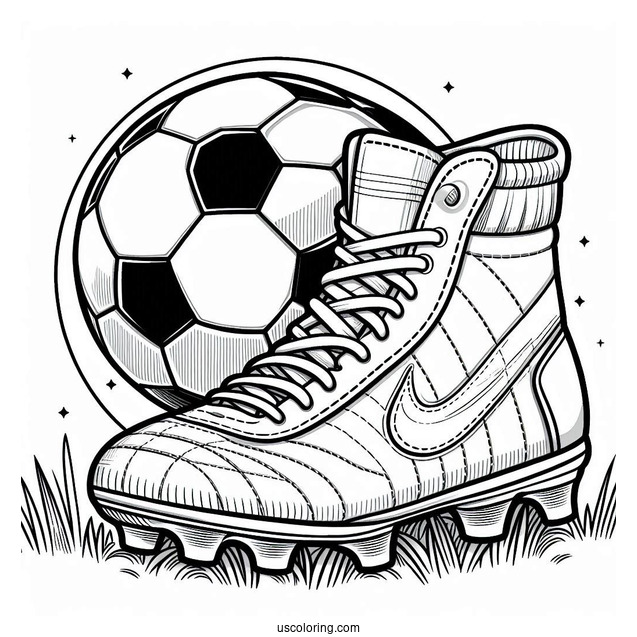 Soccer Boot And Ball To Color