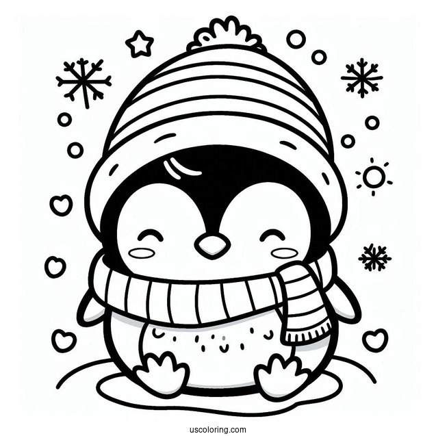 Cute Cartoon Penguin Coloring Sheet