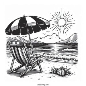 Beach Coloring Page Chair And Umbrella Facing The Sea