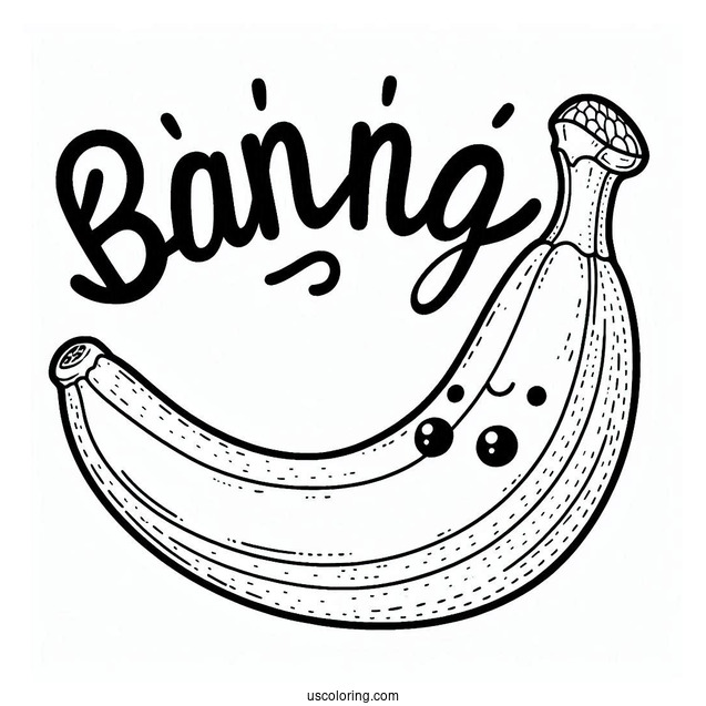 Yellow Word Over A Happy Banana Coloring Page