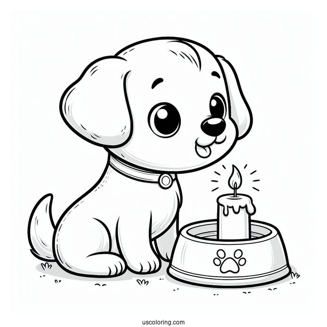 Cute Cartoon Puppy In Front Of Food Bowl