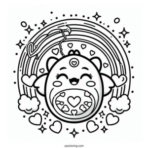 Tamagotchi Coloring Page Of Detailed Tamagotchi With Hearts And Rainbows