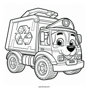 Rocky With Recycling Truck Coloring Page
