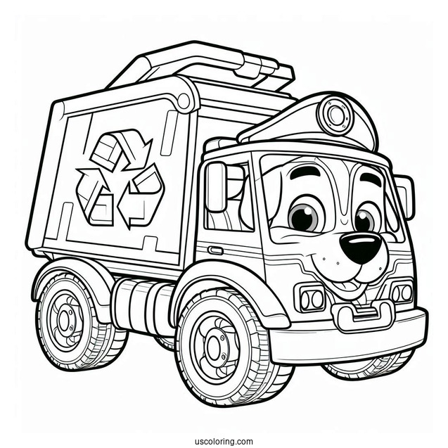 Rocky With Recycling Truck Coloring Page