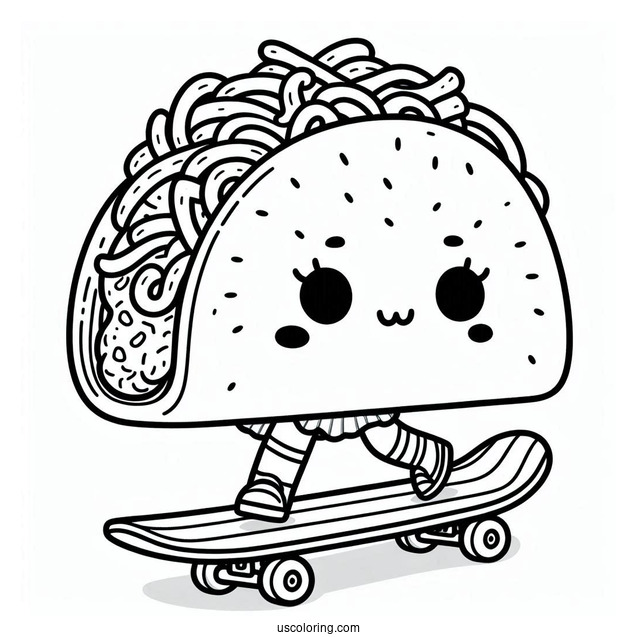 Kid Taco Skateboarding Coloring Sheet For Preschoolers
