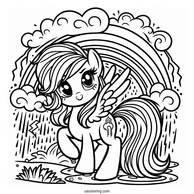 Rainbow Dash Coloring Page In A Thunderstorm For Kids