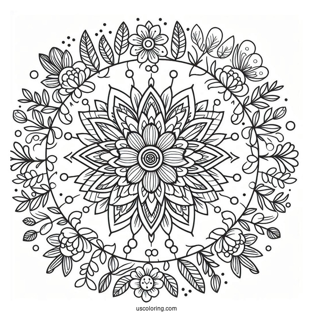 Flower Mandala Coloring Page Inside A Flower Wreath