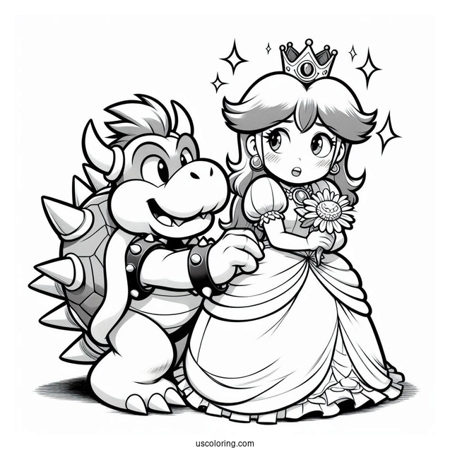 Bowser Taking Princess Daisy Coloring Page Hostage