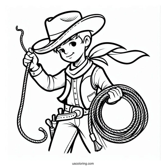 Cowboy Coloring Page Holding A Lasso