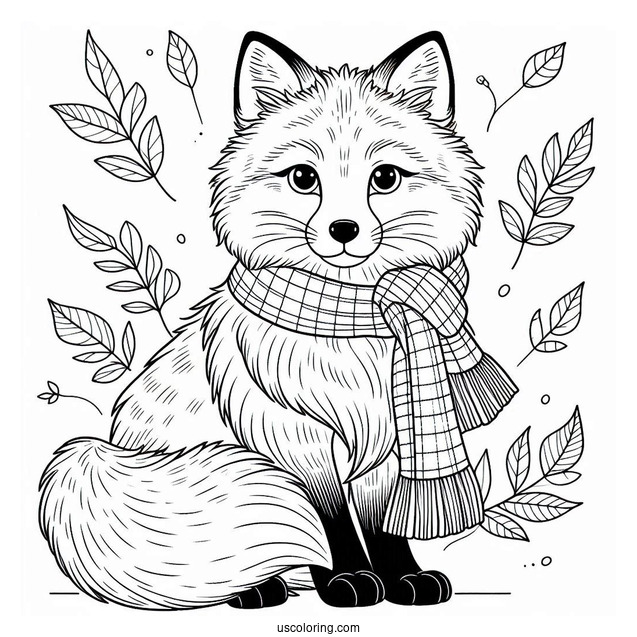 Serious Fox With A Scarf Coloring Sheet
