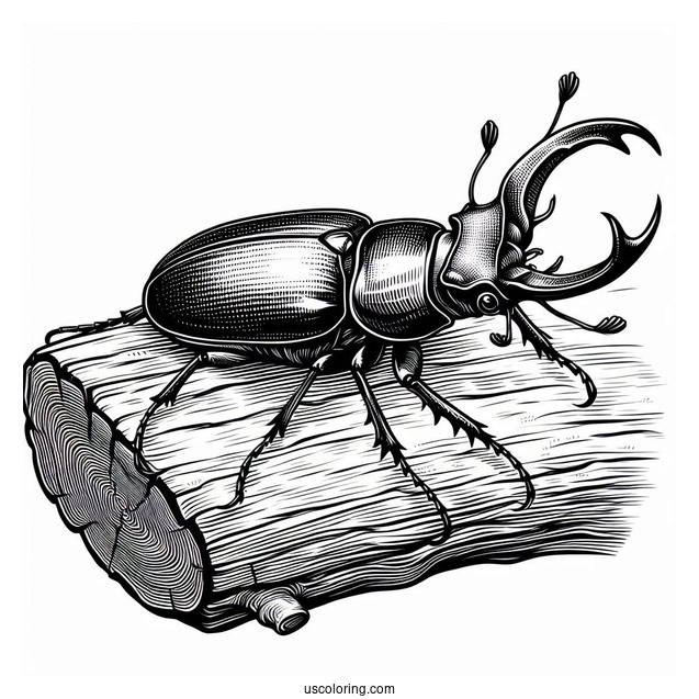 Realistic Stag Beetle Coloring Page On Log