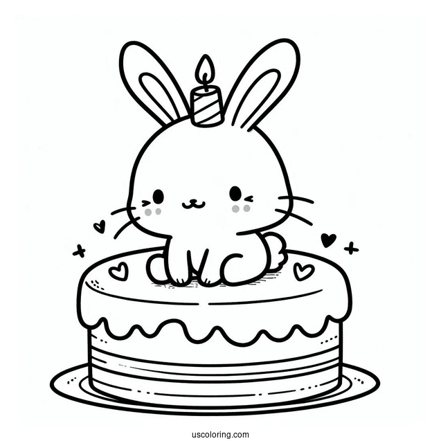 Cute Coloring Page Of Rabbit On Top Of A Cake