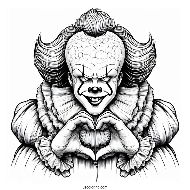 Detailed Pennywise Coloring Page Making A Heart Shape With His Hands