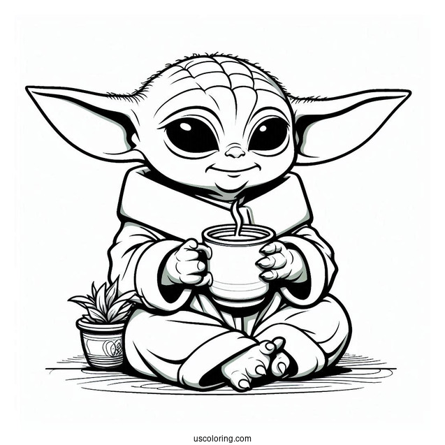 Baby Yoda Drinking Tea To Color